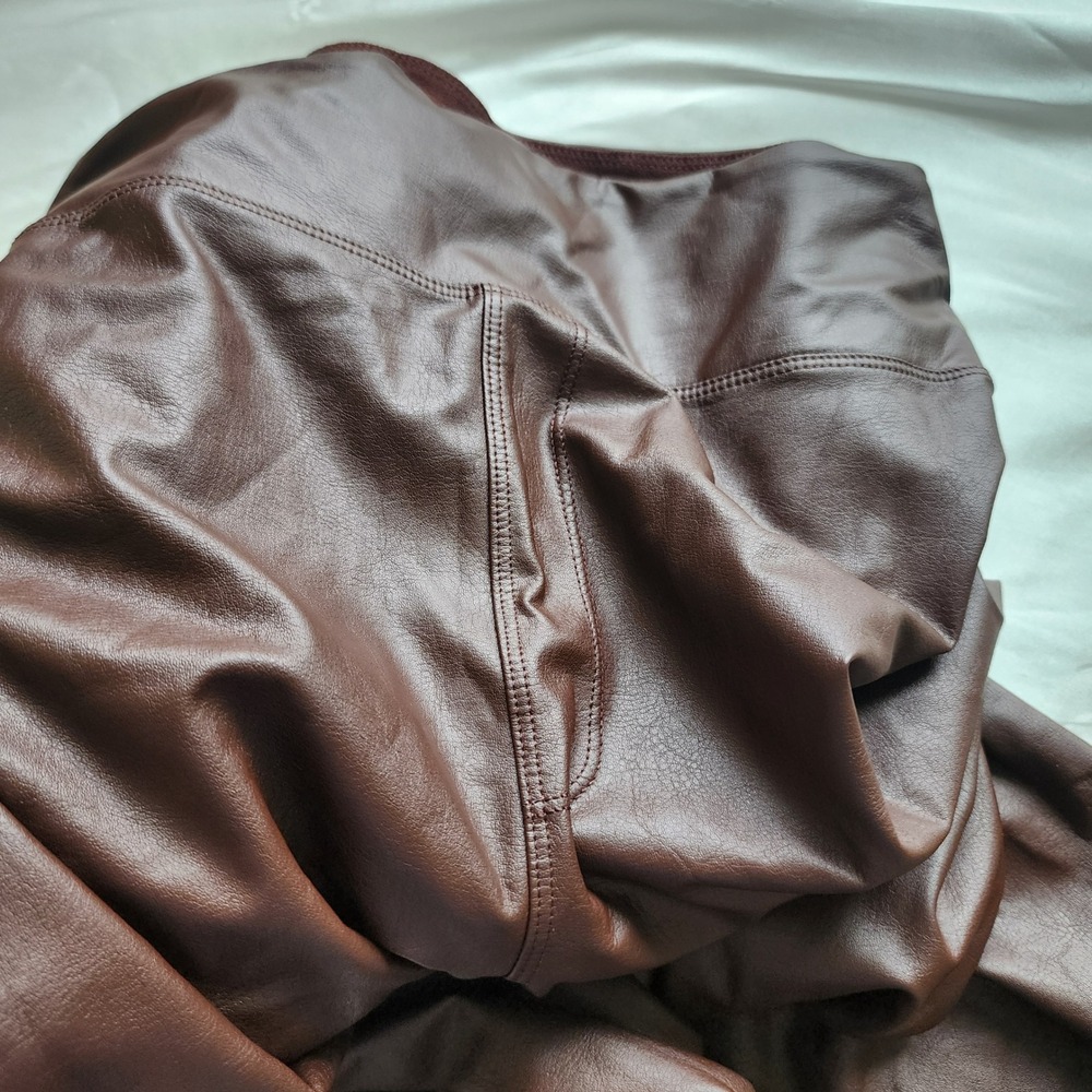 OFFLINE by Aerie Real Luxe Faux Leather High Rise Leggings Brown Womens Large - Picture 7 of 12